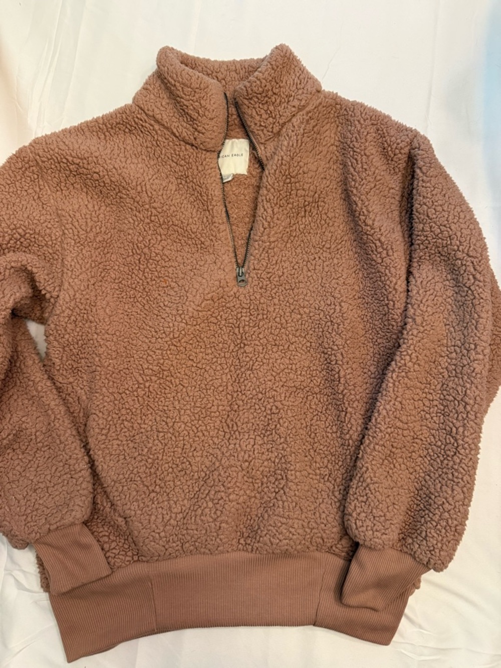 American Eagle Outfitters Cozy Sherpa Quarter-Zip Pullover - Dusty Rose